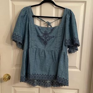 Old Navy embroidered chambray blouse